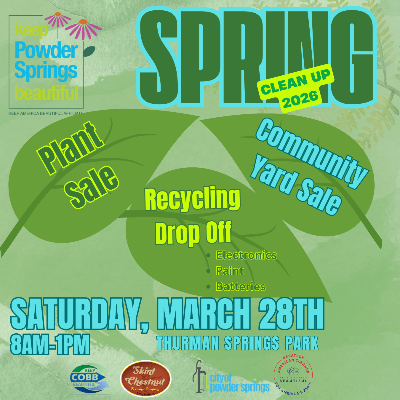 Green Watercolor Floral Background Poster (1350 x 1350 px)