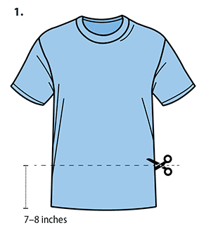 Image showing a step on how a T-shirt can be used to create a no-sew a face mask. From Centers for D