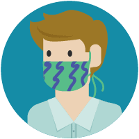 Cartoon image of a person wearing a face mask. From Centers for Disease Control and Prevention