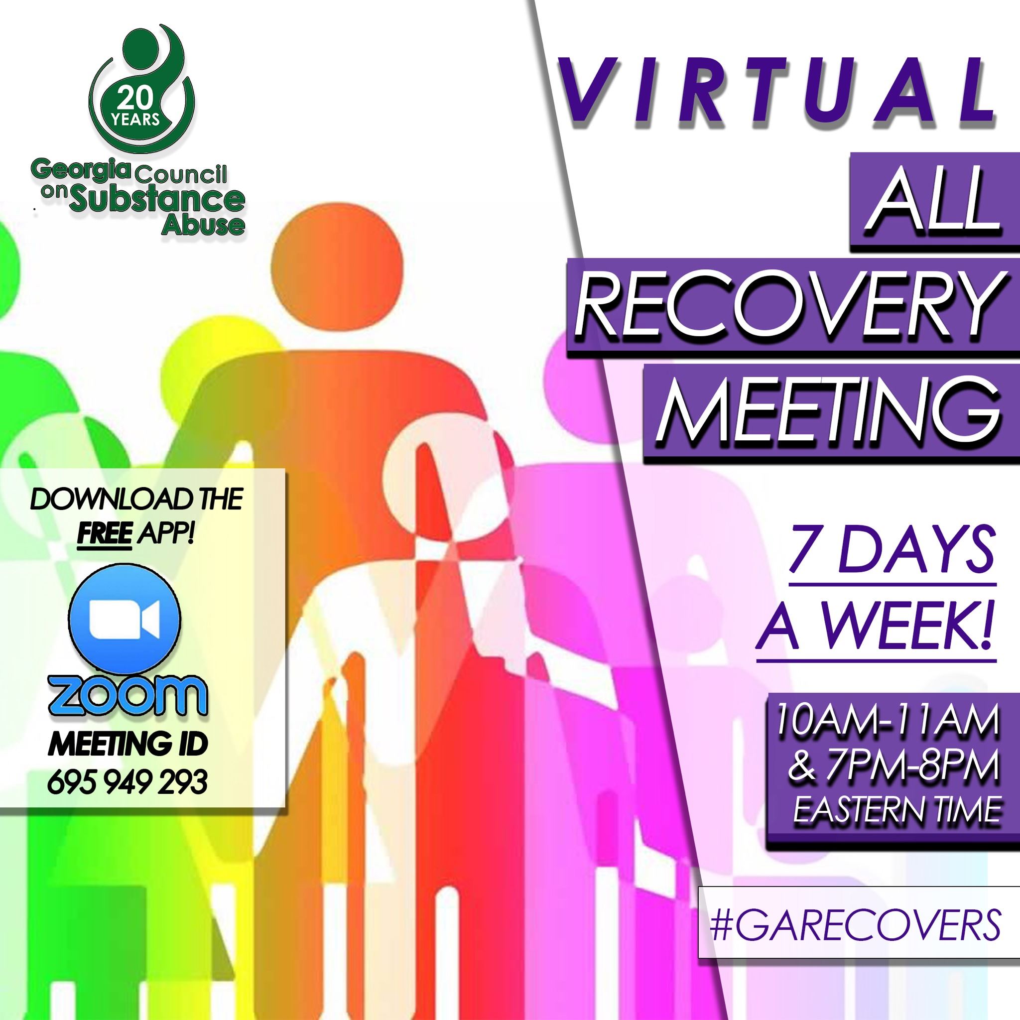 Georgia Council on Substance Abuse Virtual All Recovery Meetings flyer
