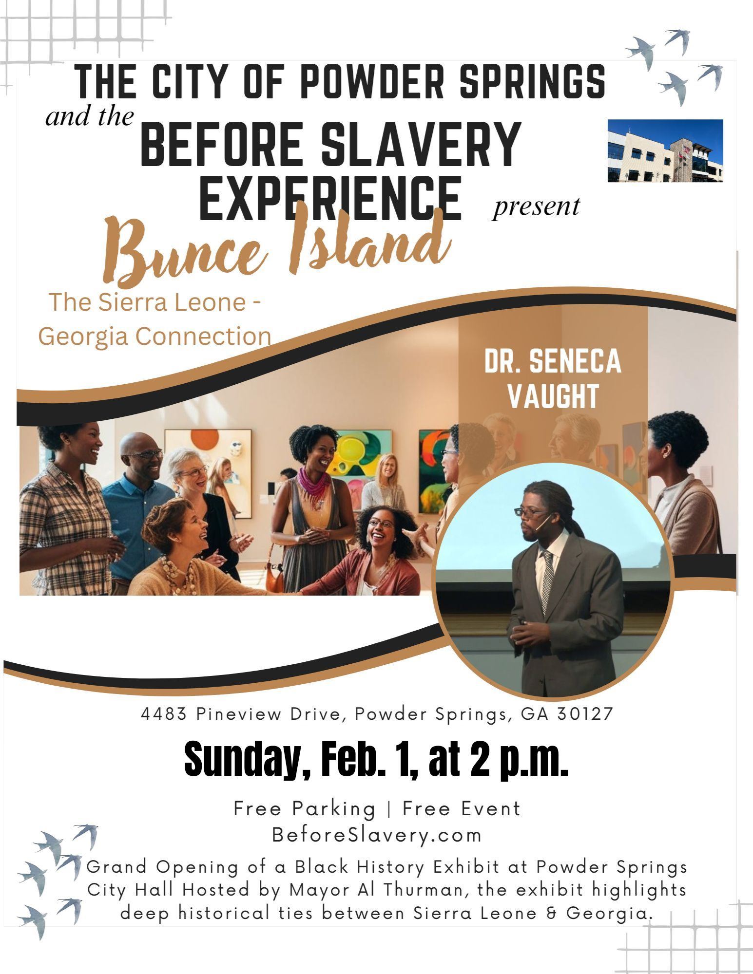 Flyer image advertising the Before Slavery exhibit at Powder Springs City Hall